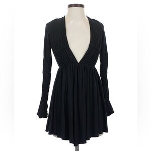 Oh Polly Black Deep V-Neck Long Sleeve Dress